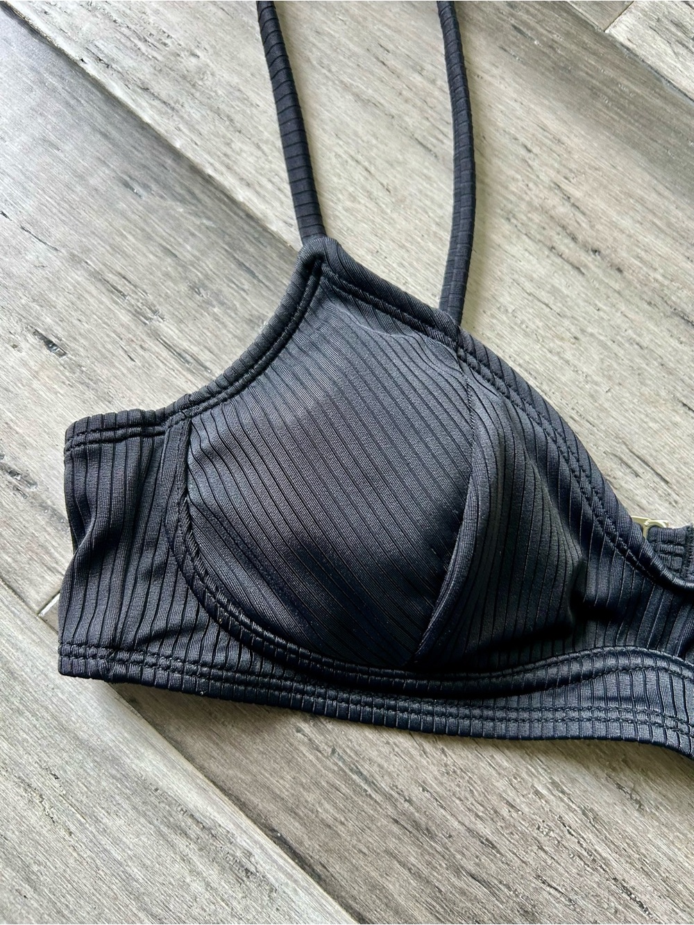 💸 5/20 Xhilaration Black Ribbed Retro Style Bikini Top - Picture 2 of 10